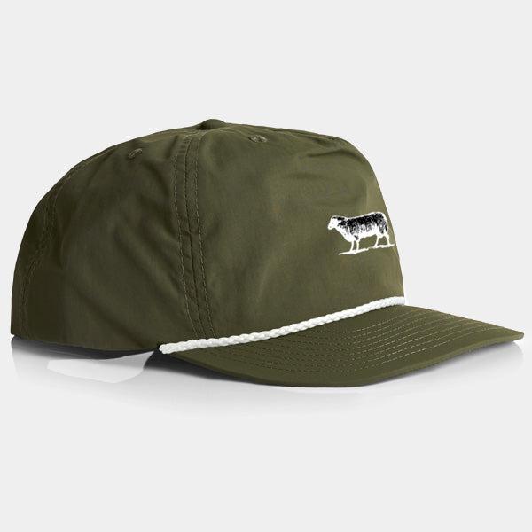 Black Sheep Nylon Rope "Surf Cap" Snapback Hat Army - White