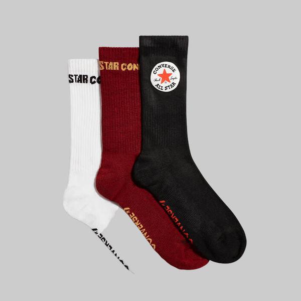Converse Chuck Patch Crew Socks 3-Pack Black - White - Burgundy