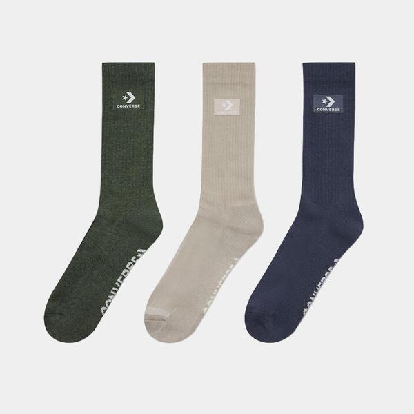 Converse Stacked Patch Crew Socks 3-Pack Green - Khaki - Slate