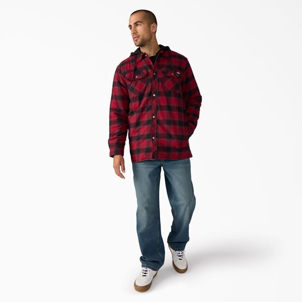 Dickies Water Repellent Flannel Hooded Shirt Jacket Tibetan Red