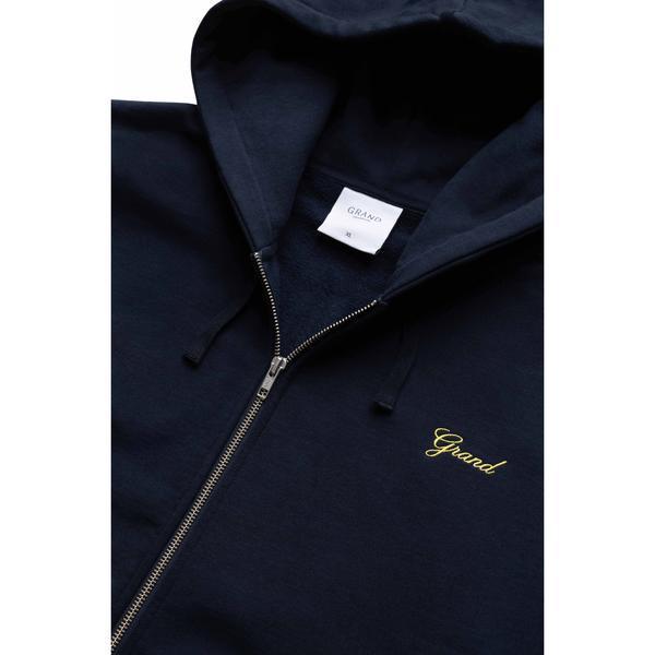 Grand Collection Script Embroidered Zip Hoodie Midnight Navy - Yellow