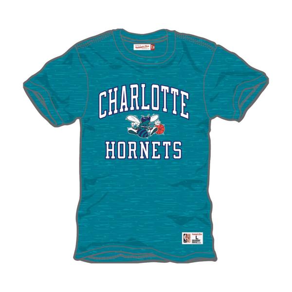 Mitchell & Ness Charlotte Hornets Slub Embroidered Hardwood Classics NBA T-Shirt Teal