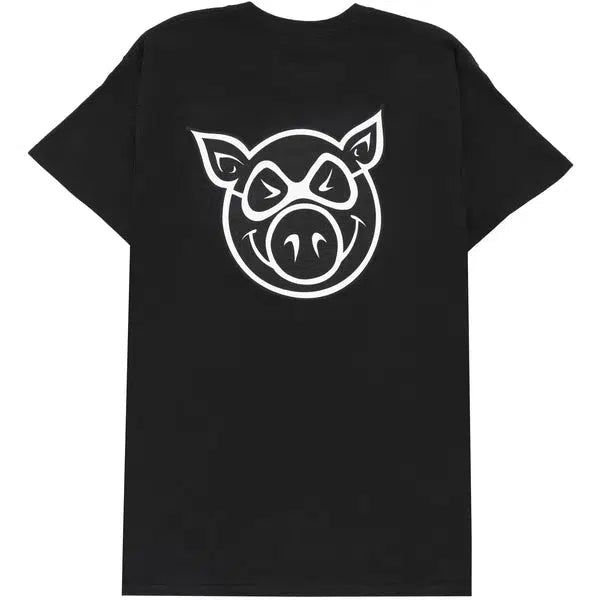 Pig Wheels Pig Head T-Shirt Black - White