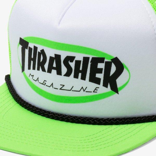 Thrasher Ellipse Logo Trucker Rope Snapback Hat Green