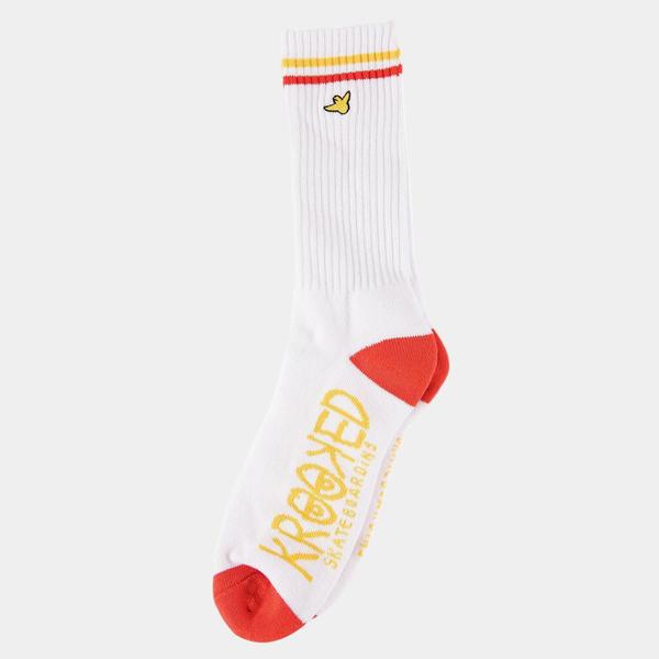 Krooked OG Bird Embroidered Crew Socks White - Yellow - Red