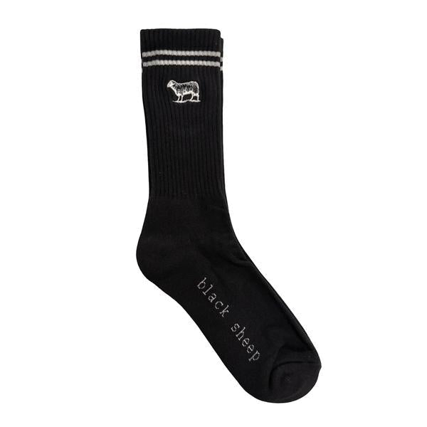 Black Sheep Embroidered Icon Premium Crew Socks Black - White Stripe