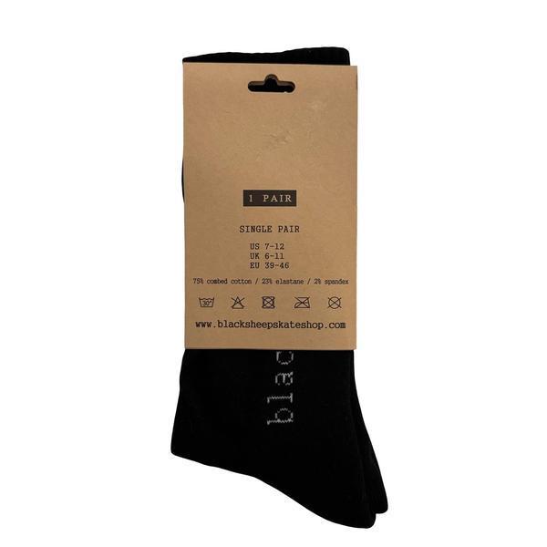 Black Sheep Embroidered Icon Premium Crew Socks Black - White Stripe