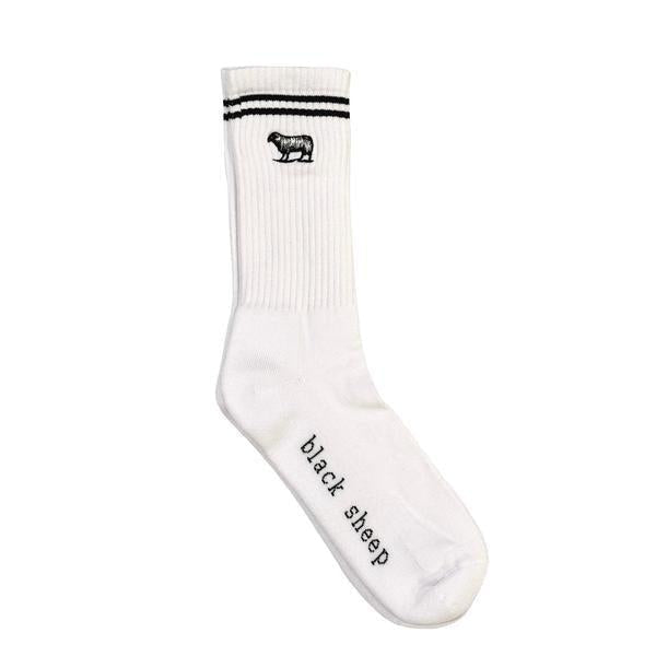 Black Sheep Embroidered Icon Premium Crew Socks White - Black Stripe