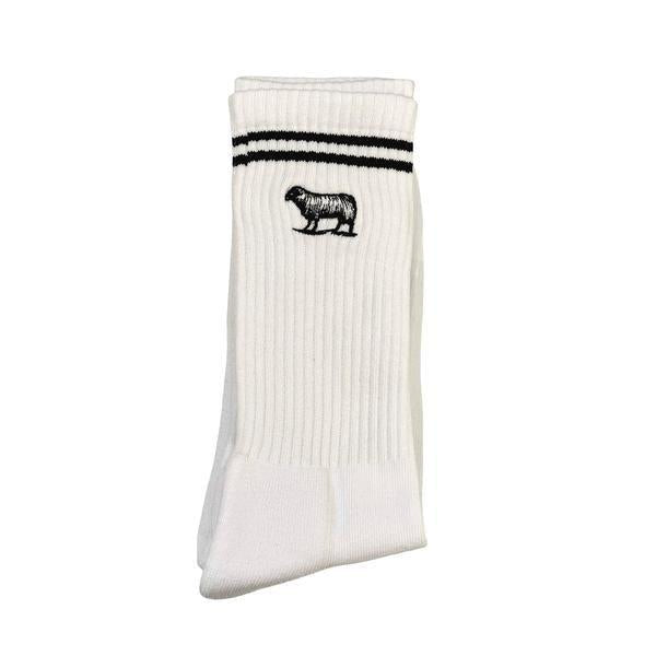 Black Sheep Embroidered Icon Premium Crew Socks White - Black Stripe