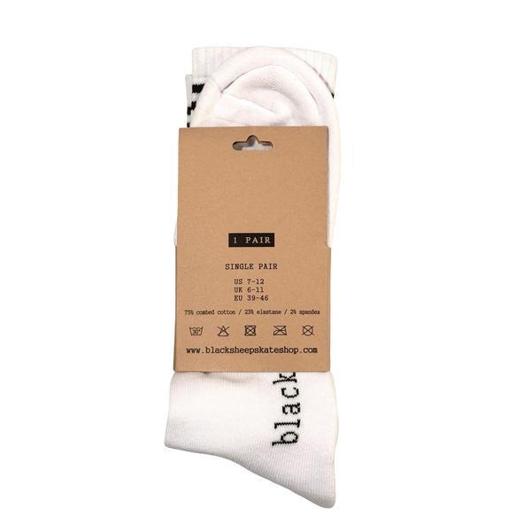 Black Sheep Embroidered Icon Premium Crew Socks White - Black Stripe