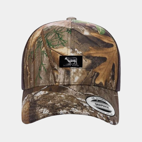Black Sheep Icon Label Mesh Trucker Hat Realtree Camo Edge Brown