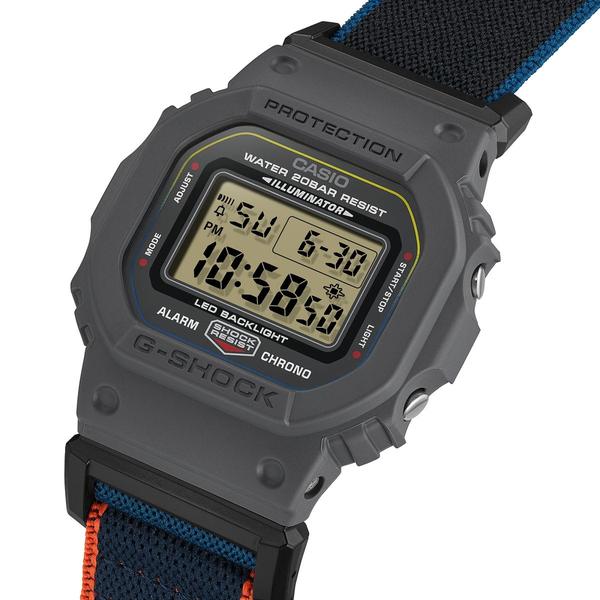 Casio G-Shock Digital Watch DW5600MNC-8A2 Black - Grey - Orange Cloth Band
