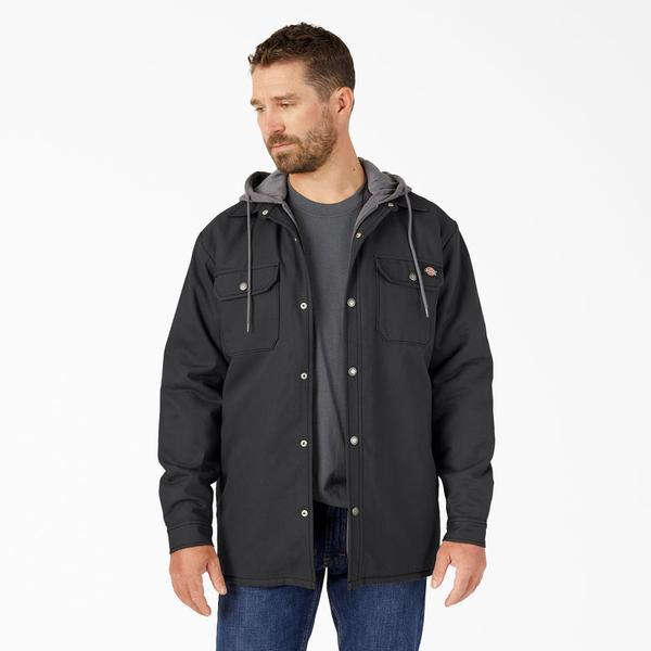 Dickies Fleece Hooded Duck Shirt Jacket with Water Repellent Black