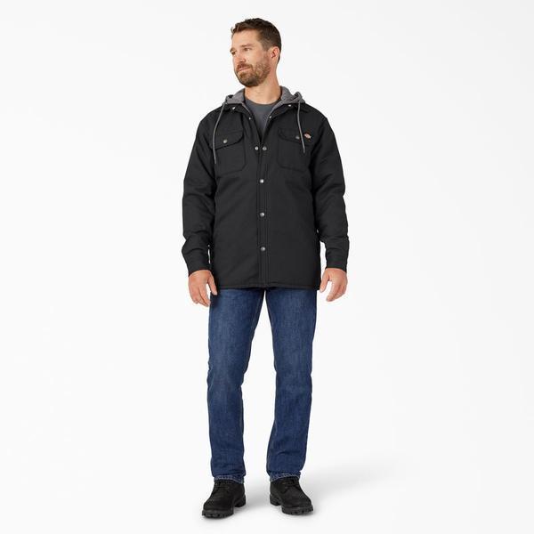 Dickies Fleece Hooded Duck Shirt Jacket with Water Repellent Black