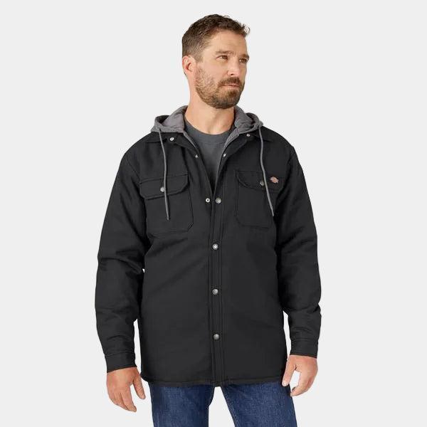 Dickies Fleece Hooded Duck Shirt Jacket with Water Repellent Black