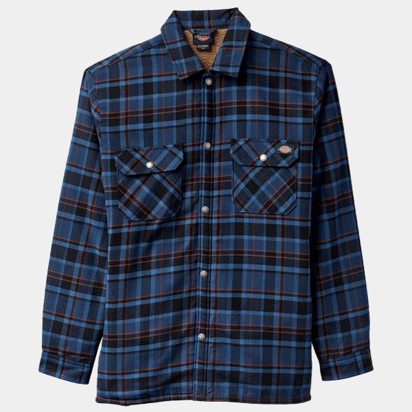 Dickies Sherpa Lined Flannel Shirt Jacket Navy Academy