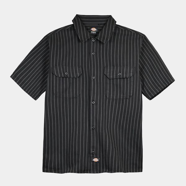 Dickies Worn In Lightweight Short Sleeve Work Shirt Black Stripe
