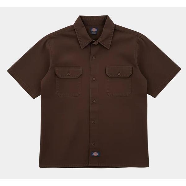 Dickies Worn In Short Sleeve Work Shirt Solid Dark Brown