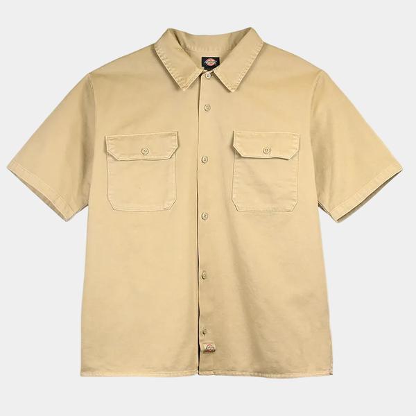 Dickies Worn In Short Sleeve Work Shirt Solid Khaki