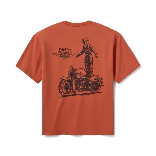 Dickies x Harley Davidson Cowboy Graphic Vintage Wash T-Shirt Orange