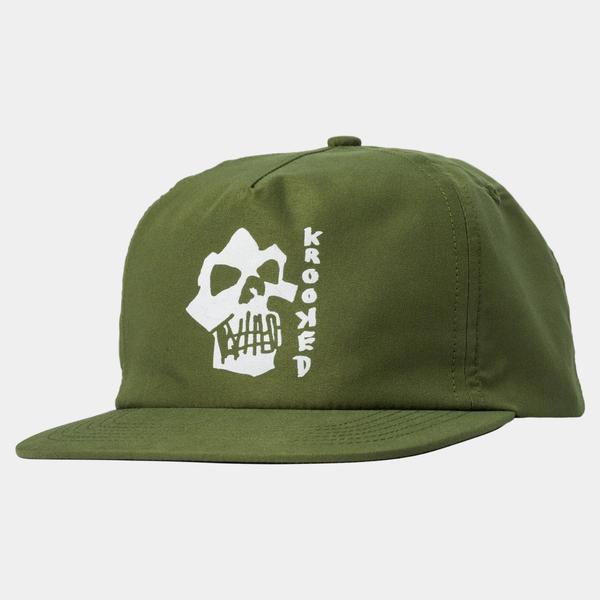 Krooked Skateboards Skulls N Teeth Unstructured Snapback Hat Army Green - White