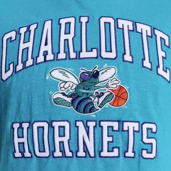 Mitchell & Ness Charlotte Hornets Slub Embroidered Hardwood Classics NBA T-Shirt Teal
