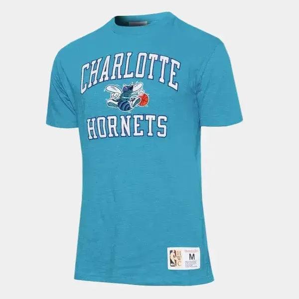 Mitchell & Ness Charlotte Hornets Slub Embroidered Hardwood Classics NBA T-Shirt Teal