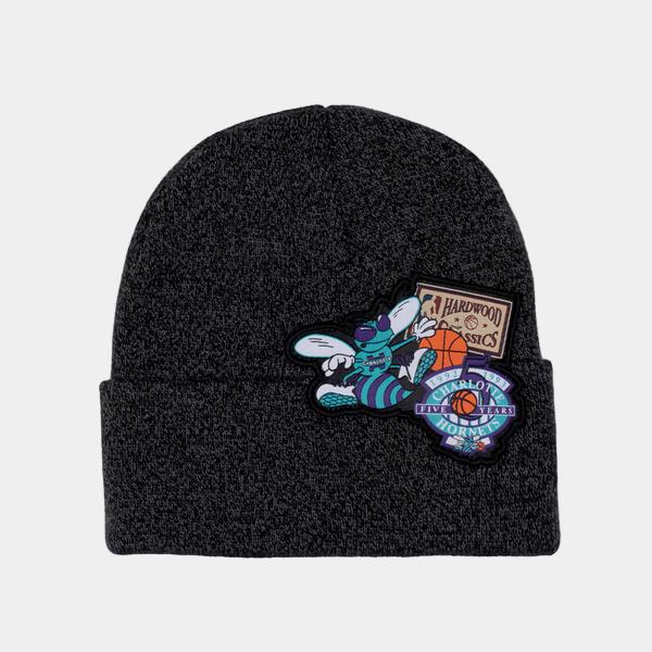 Mitchell & Ness Charlotte Hornets XL Logo Patch HWC Beanie Charcoal