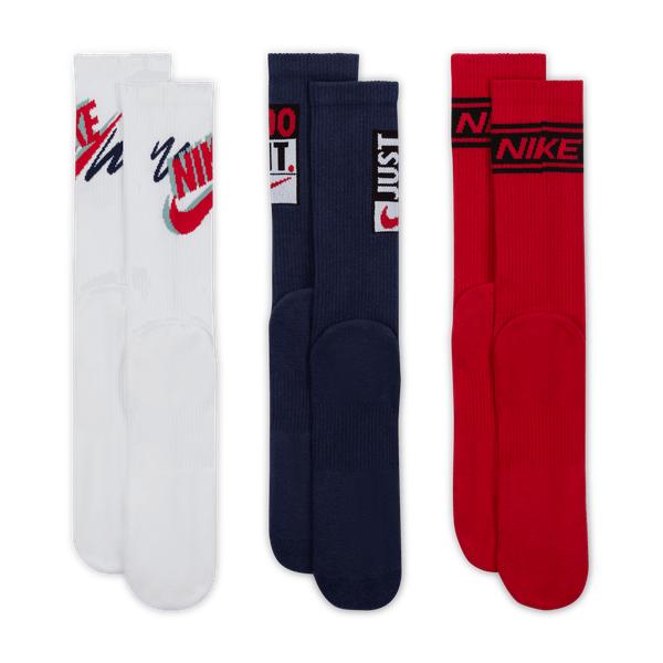 Nike Everyday Plus Cushioned Training Crew Socks 3-Pack White - Navy - Red