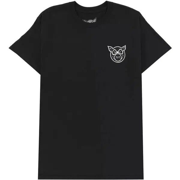 Pig Wheels Pig Head T-Shirt Black - White