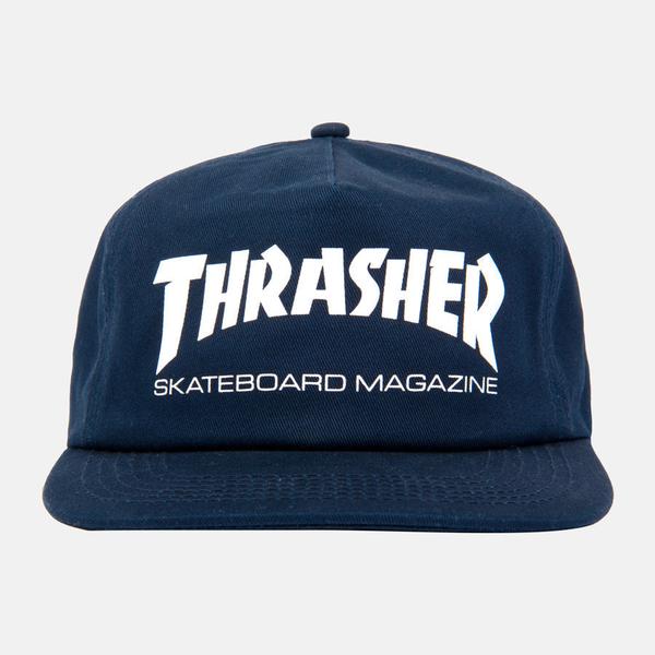 Thrasher Magazine Skate Mag Logo Snapback Hat Navy - White