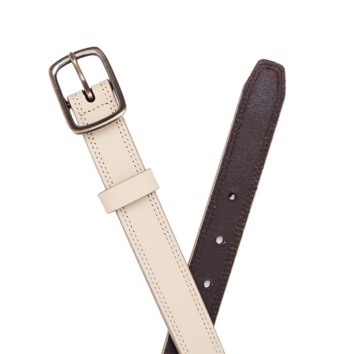 Women's Slim Double Stitch Leather Belt